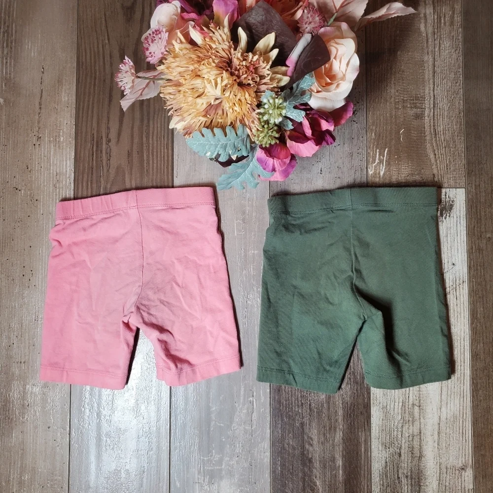Wonder Nation Girls 2pc Bike Shorts Bundle Green & Pink Size XS 4-5 GUC